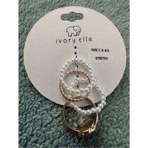 Ivory Ella Pearl & Gold Stretch Ring Set Pink Moon Ring Boho Stack